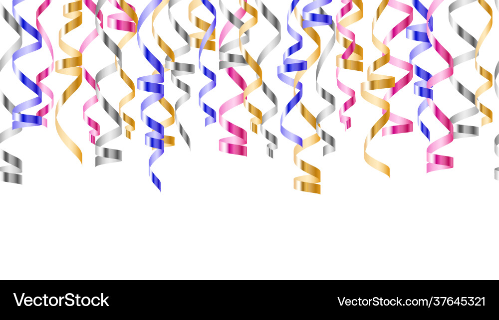 Curled ribbons serpentine realistic swirled metal Curled ribbons serpentine realistic swirled metal Vector Image