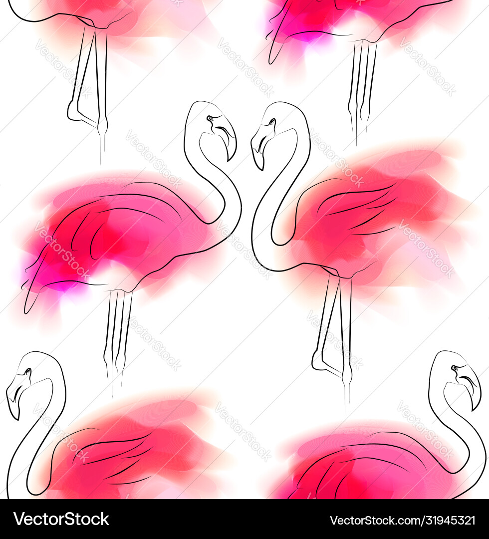 Seamless pattern with outline pair flamingo Seamless pattern with outline pair flamingo vector image