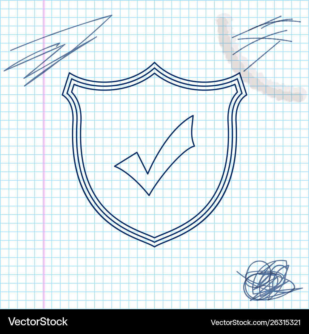 Shield with check mark line sketch icon isolated Shield with check mark line sketch icon isolated Vector Image