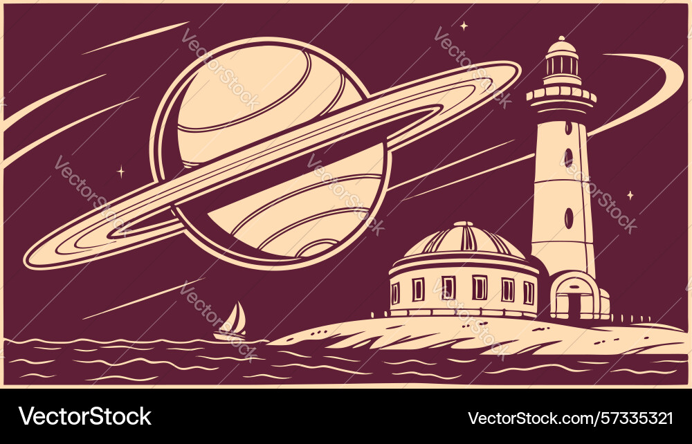 Surreal lighthouse with saturn design generative Vector Image