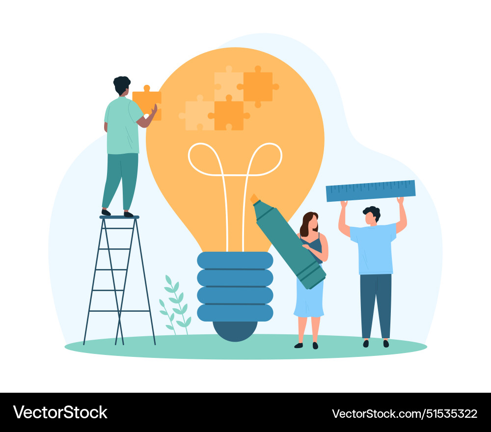 Business solution teamwork on creative light bulb Vector Image