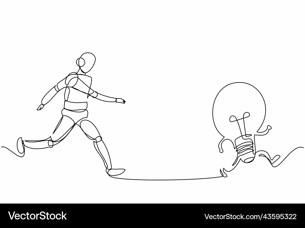 Continuous one line drawing robot chasing light Vector Image
