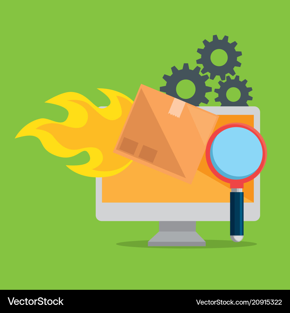 Delivery service concept with computer monitor Vector Image