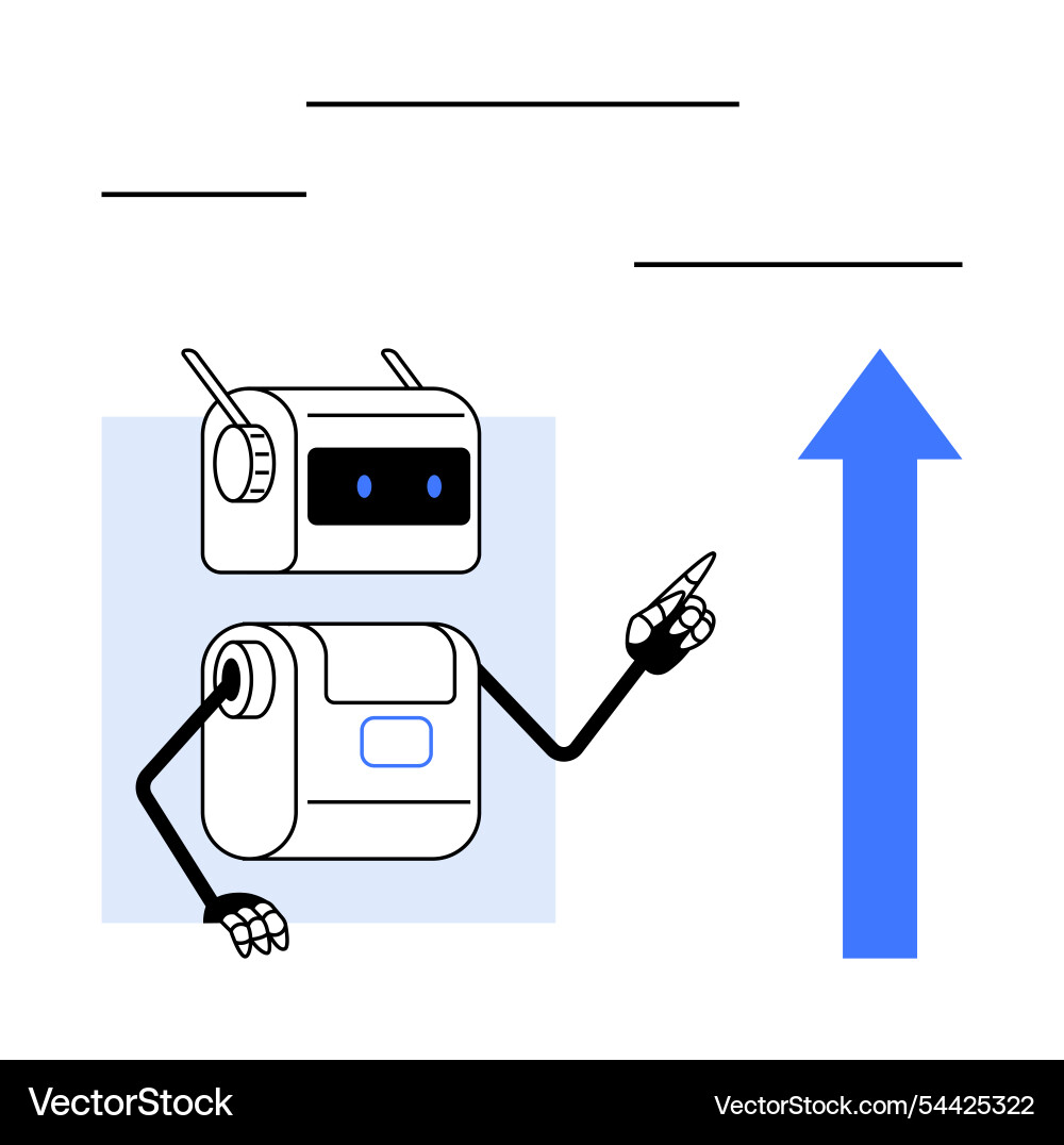 Futuristic robot with arrow symbolizing progress Futuristic robot with arrow symbolizing progress vector image