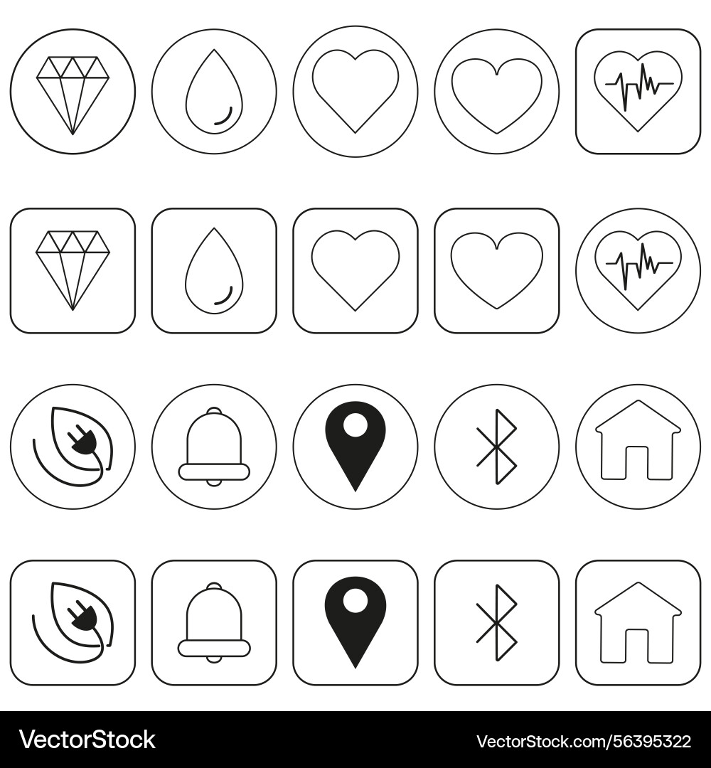 Interface icon pack round and square symbols Vector Image