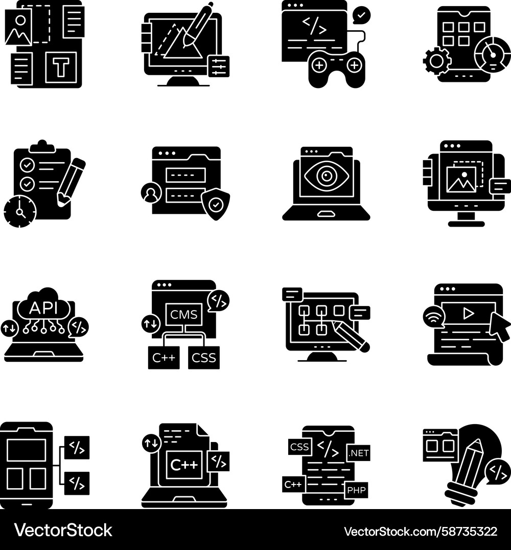 Set of programming solid icons Vector Image