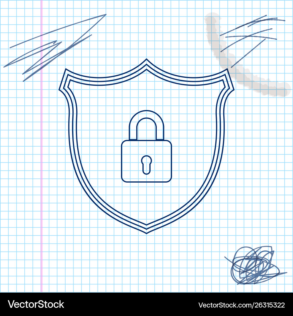 Shield security with lock line sketch icon Shield security with lock line sketch icon Vector Image