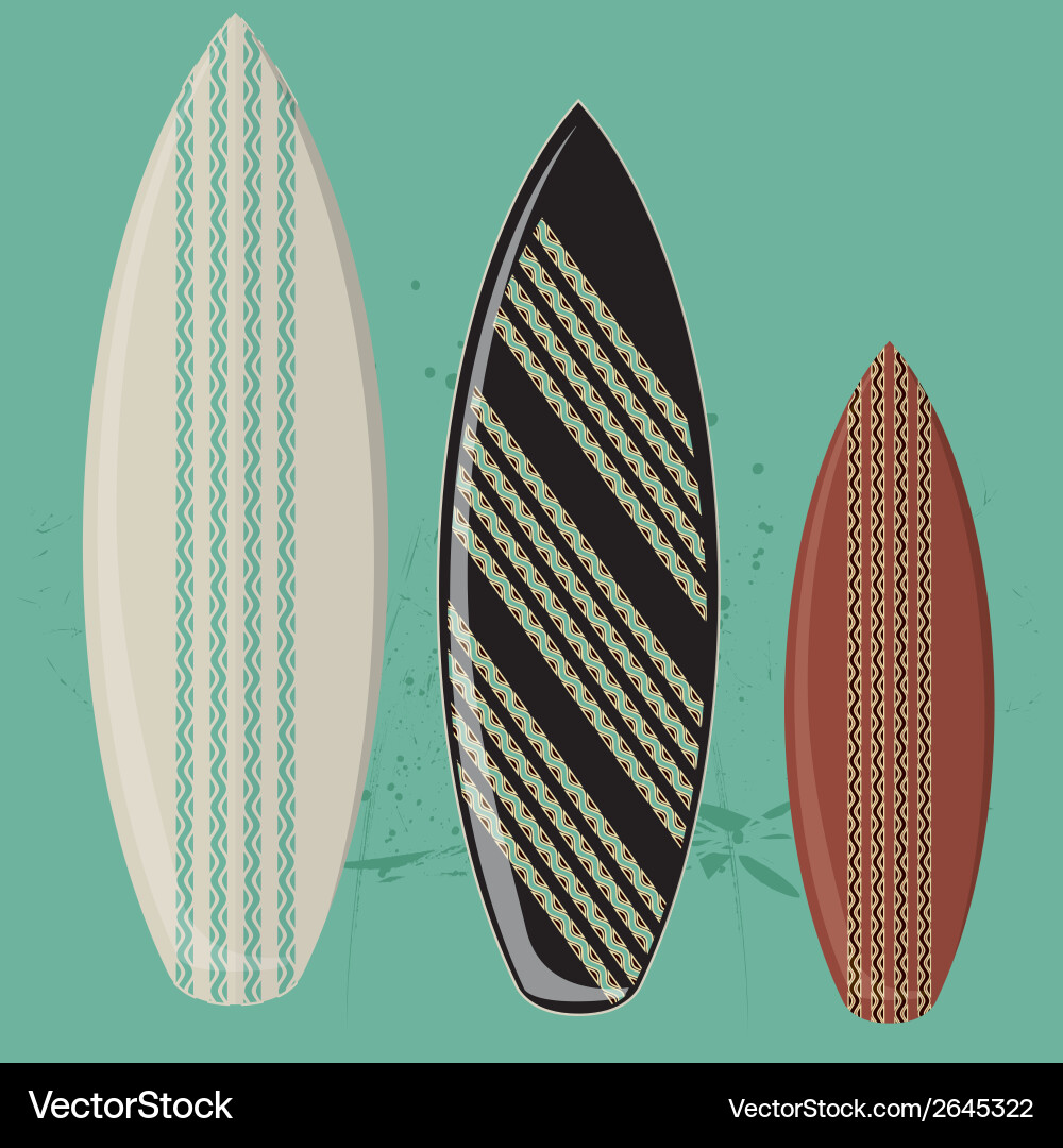 Three different surfboards with patterns Vector Image
