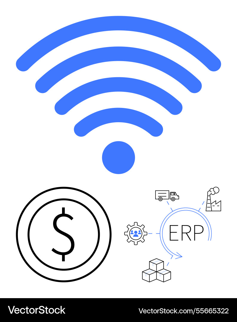 Wireless communication and erp integration Vector Image