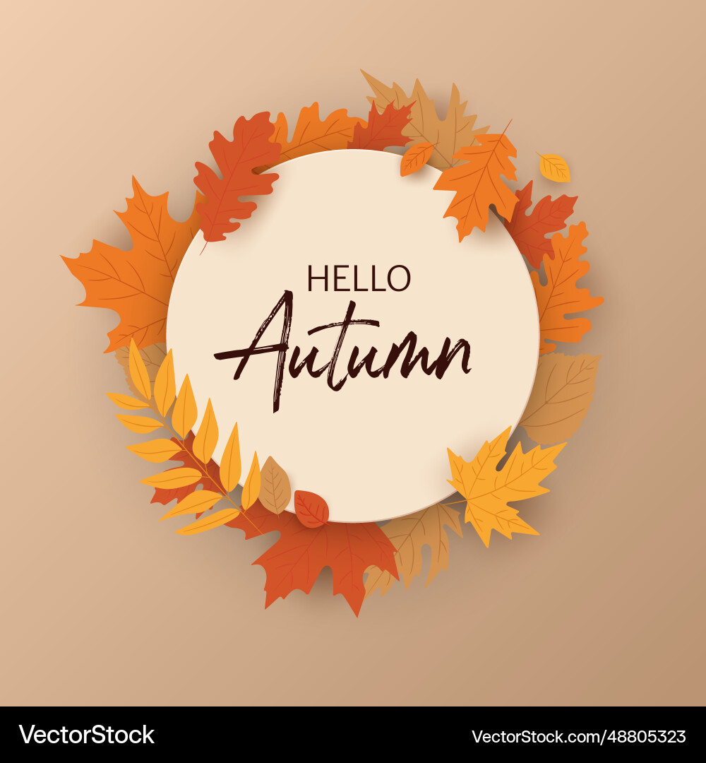 Autumn design with round frame banner hello Vector Image