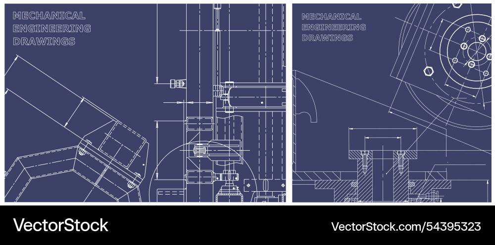 Blueprint set engine line drawing Blueprint set engine line drawing Vector Image