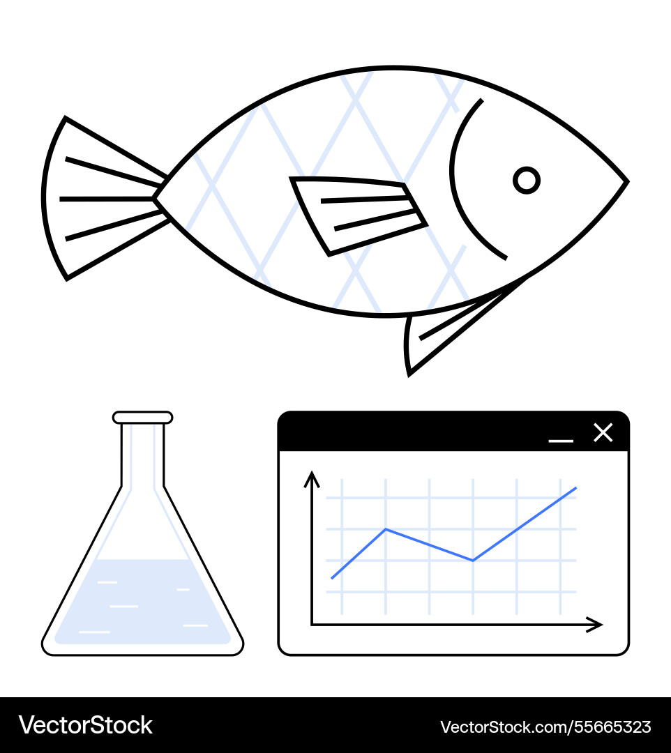 Fish flask with liquid and rising graph Fish flask with liquid and rising graph vector image