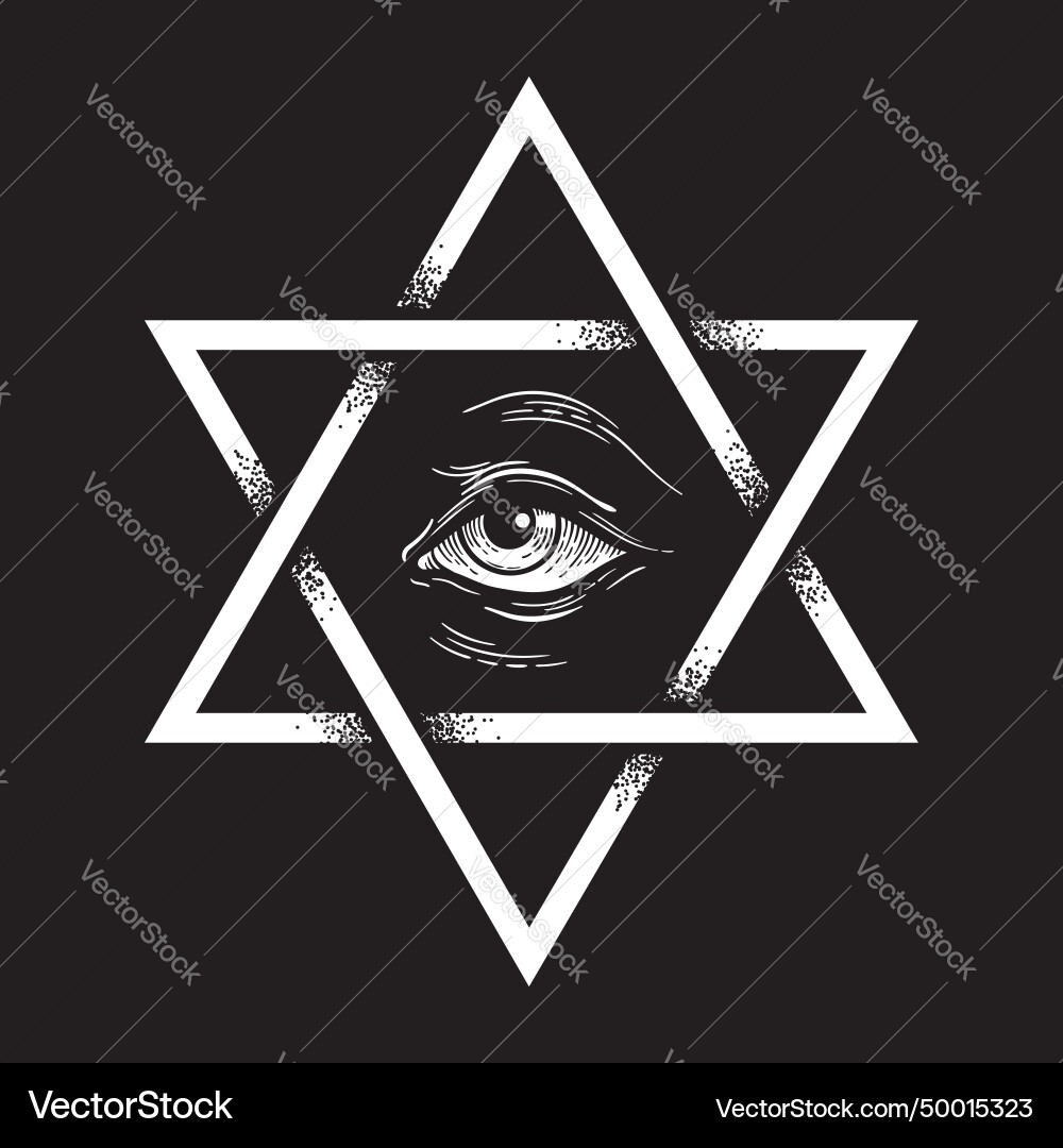 Hexagramm und alle sehen Augen Hand gezogen Punkt Arbeit Hexagramm und alle sehen Augen Hand gezogen Punkt Arbeit vektorbild