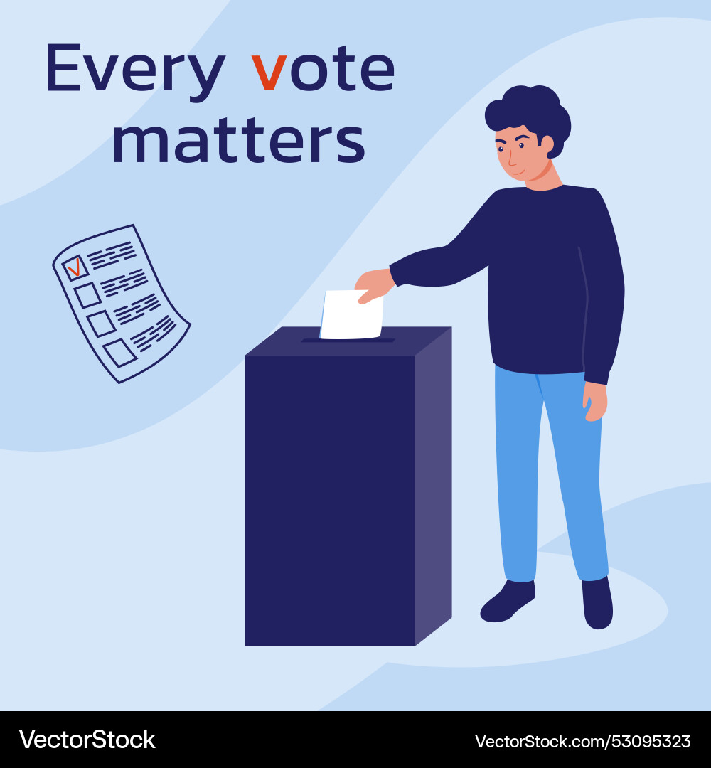 Man throws a ballot into the voting box call Man throws a ballot into the voting box call Vector Image