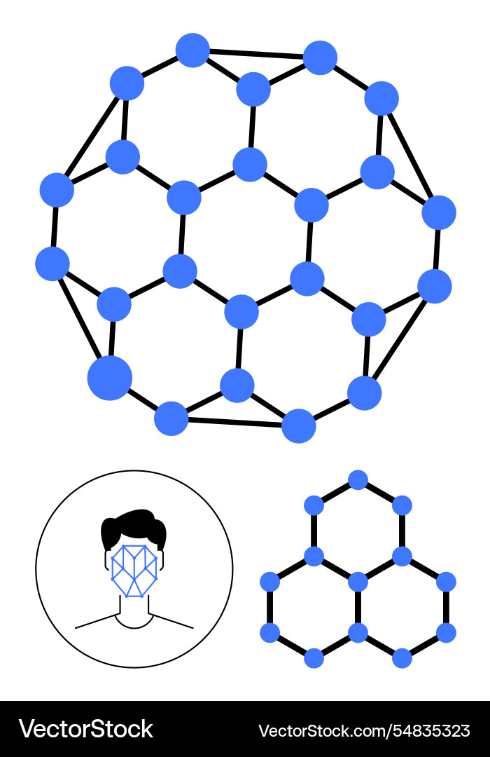 Molecular network with face recognition concept Molecular network with face recognition concept vector image