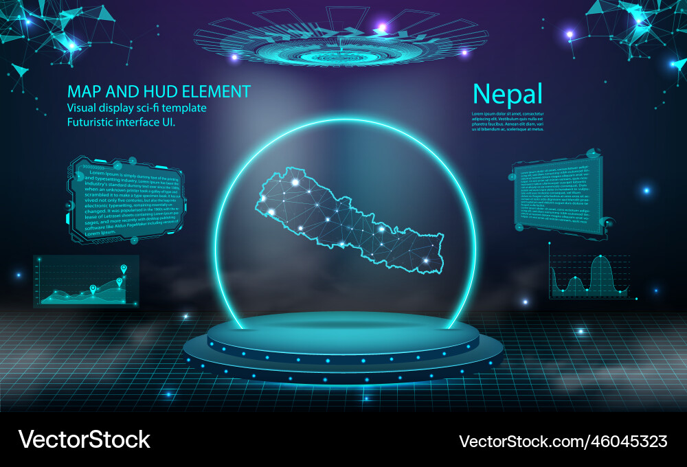 Nepal map light connecting effect background Vector Image