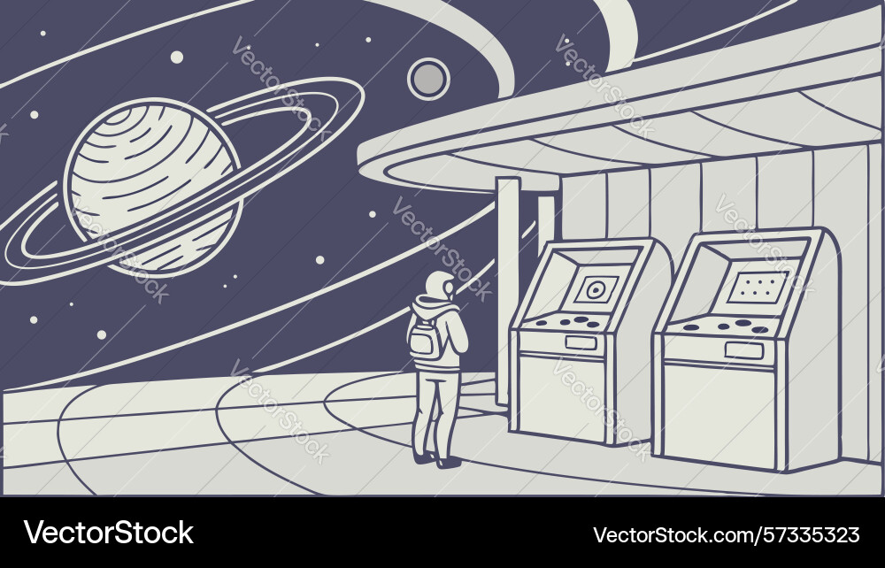 Retro arcade in futuristic setting design Vector Image