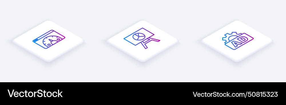 Set isometric line website statistic board Set isometric line website statistic board vector image