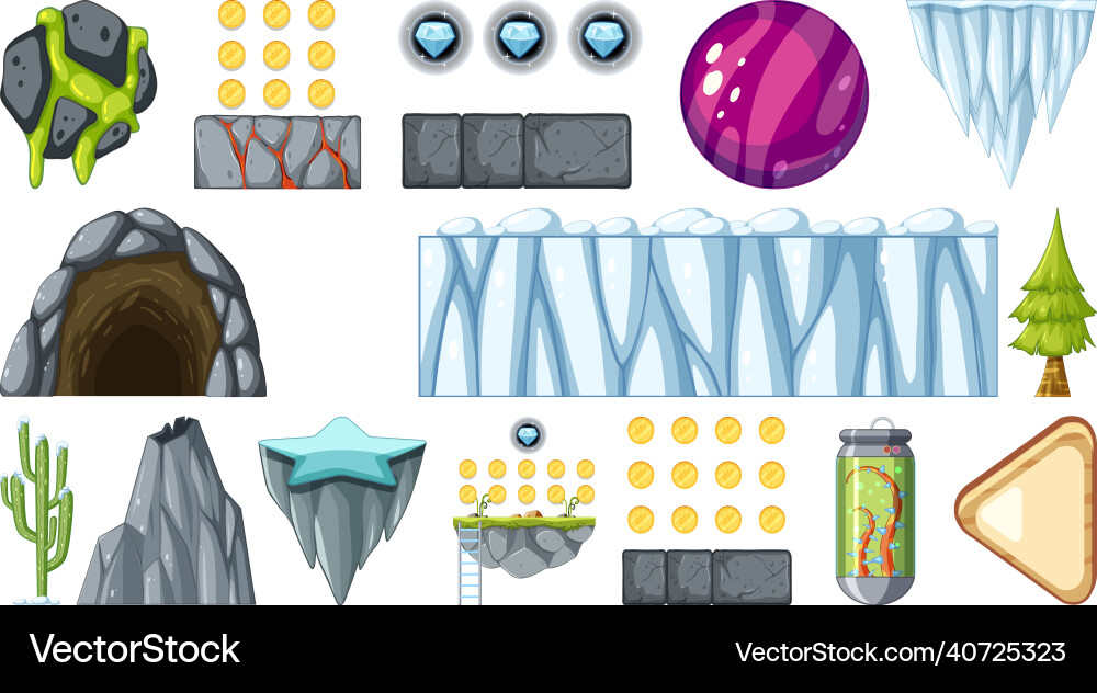 Set of isolated fantasy space game objects Set of isolated fantasy space game objects vector image