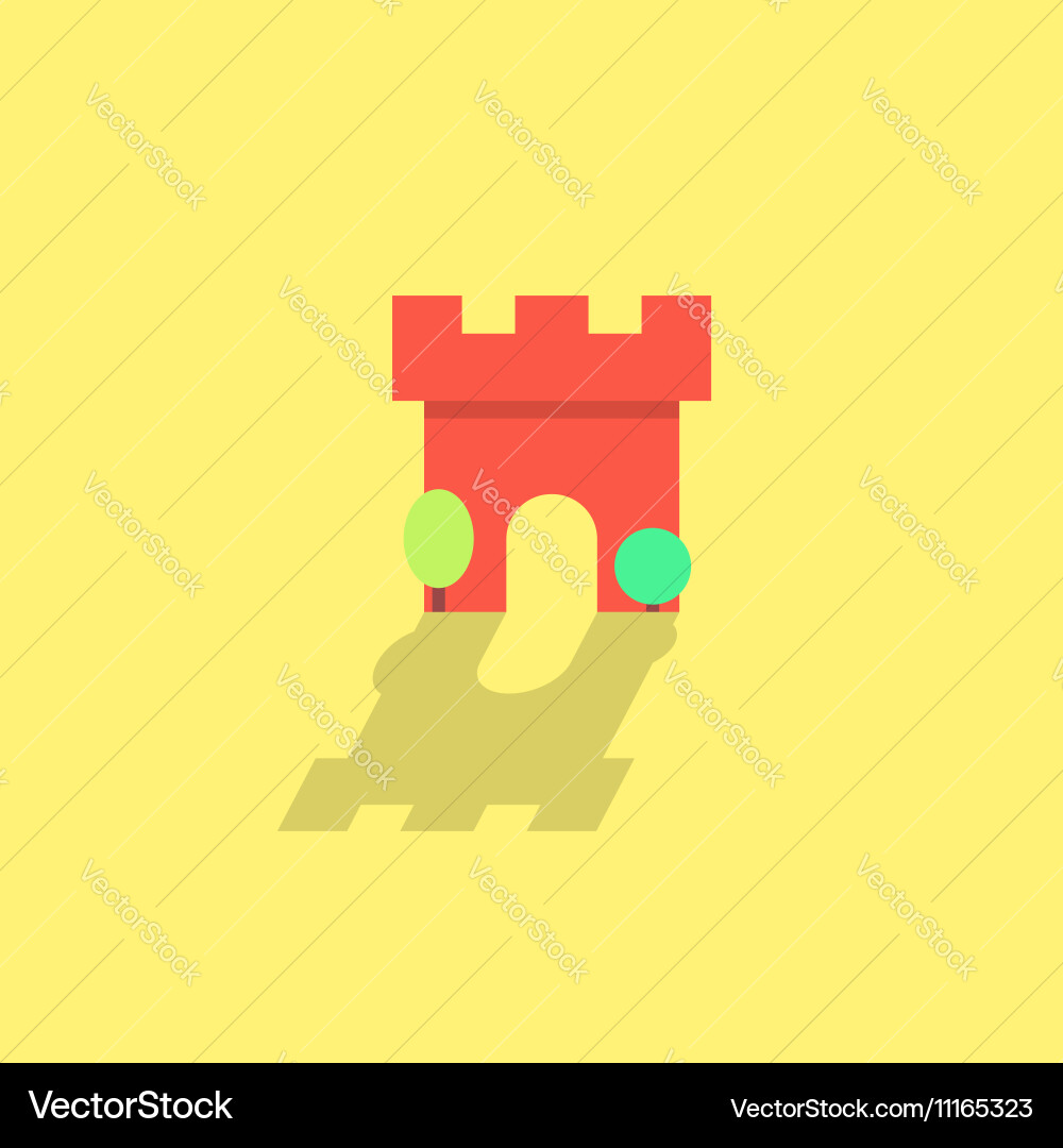 Simple fortress icon with shadow and trees Vector Image
