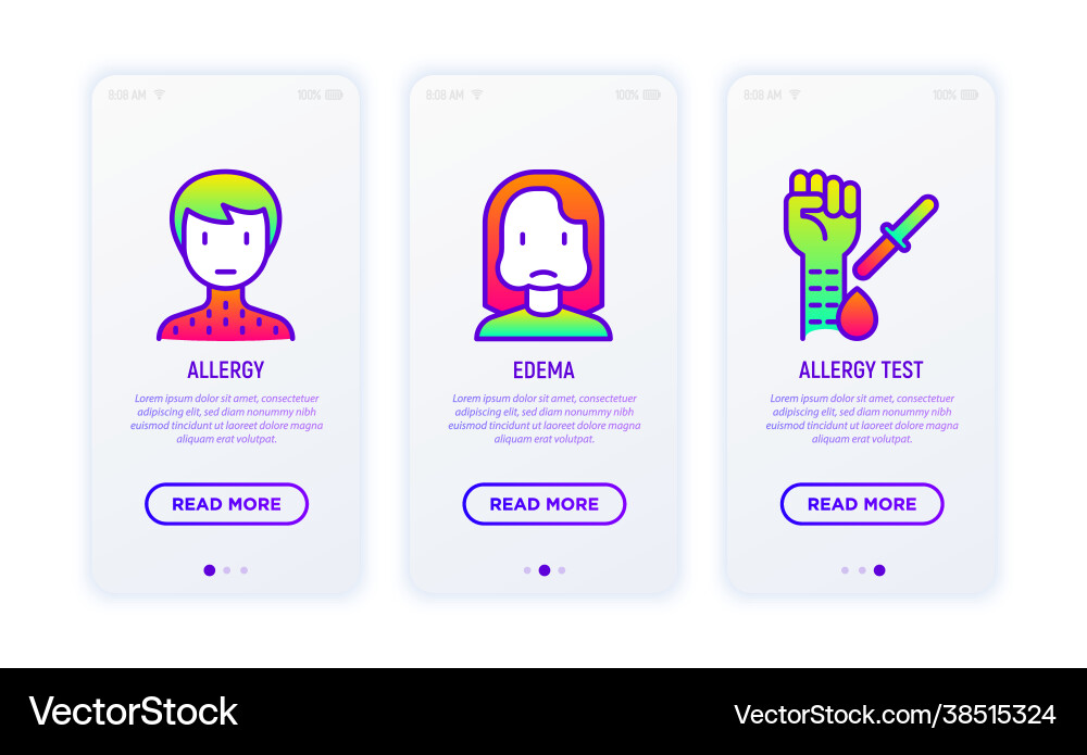 Allergy thin line icons set man with rash Vector Image
