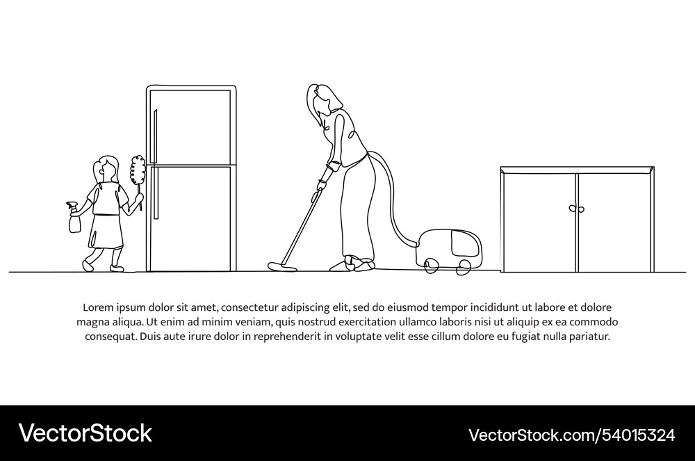 Continuous one line design of cleaning the floor Continuous one line design of cleaning the floor Vector Image