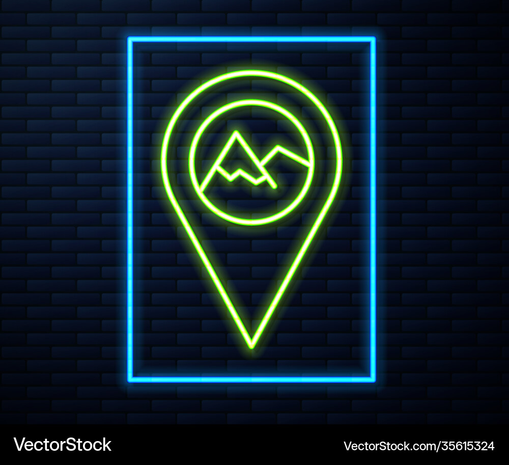 Glowing neon line map pointer with mountain icon Vector Image