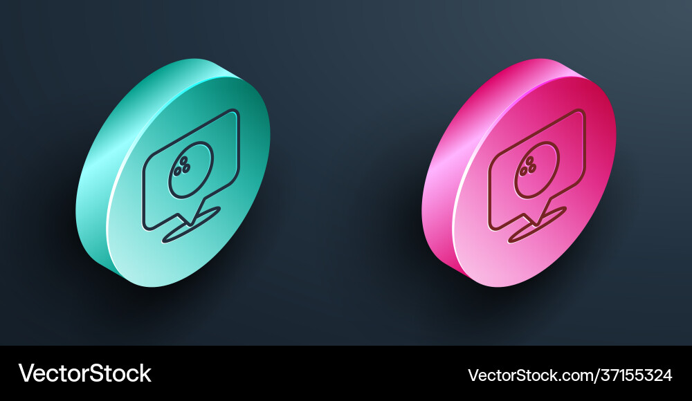Isometric line map pointer with bowling ball icon Isometric line map pointer with bowling ball icon vector image