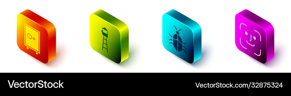 Set isometric safe watch tower system bug Set isometric safe watch tower system bug Vector Image