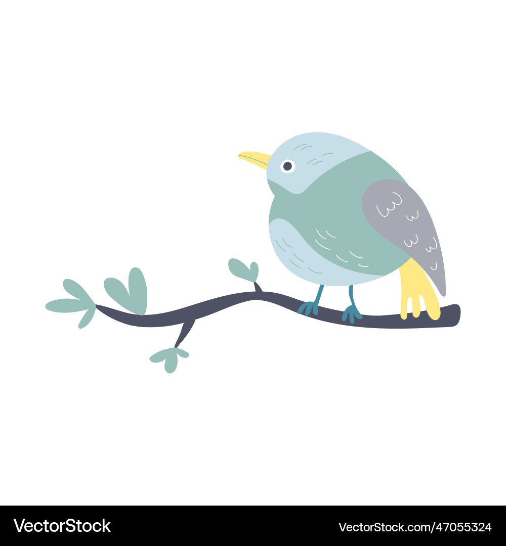 Spring bird on tree branch with leaves Spring bird on tree branch with leaves Vector Image