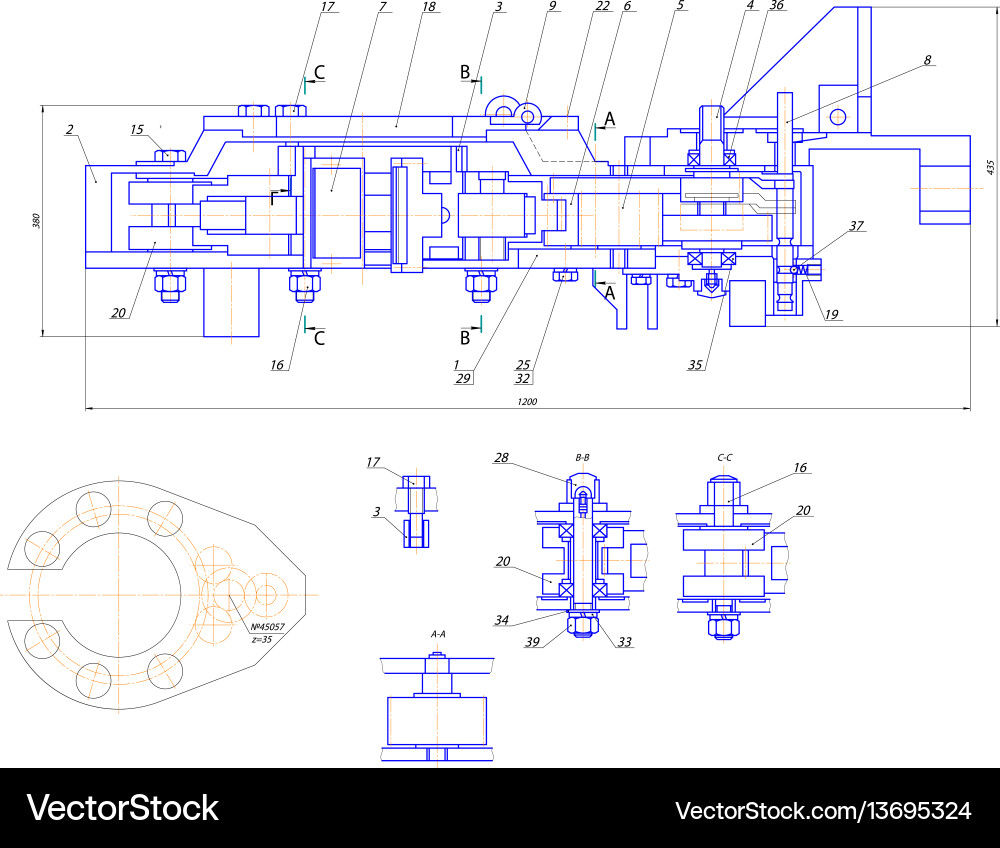 Technical Mechanical Component Diagram vector image