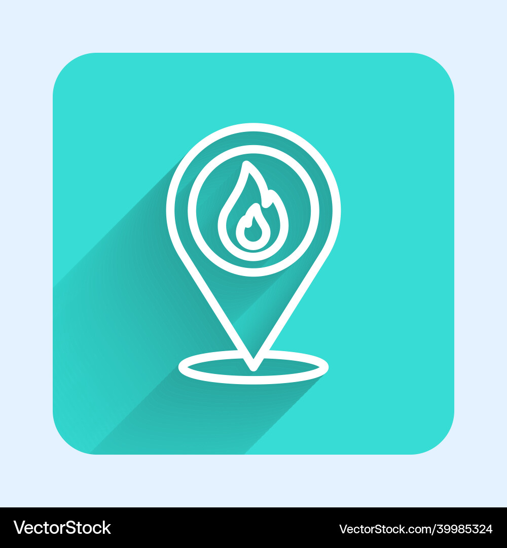 White line map pointer with fire flame icon White line map pointer with fire flame icon Vector Image