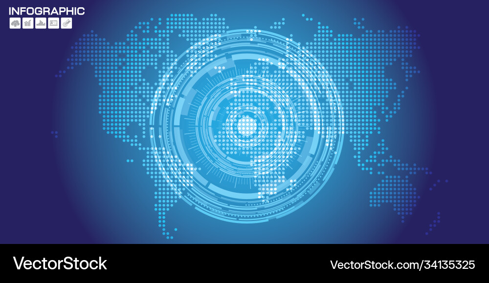 Abstract technology circles and world map Vector Image