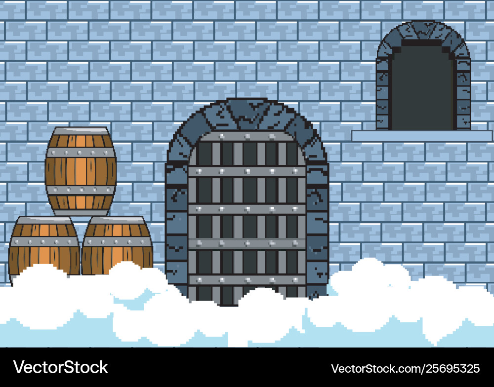 Arcade game world and pixel scene design Vector Image