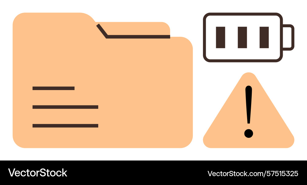 File folder with low battery and warning alert File folder with low battery and warning alert vector image