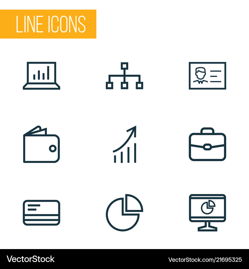 Job icons line style set with hierarchy pie bar Job icons line style set with hierarchy pie bar Vector Image