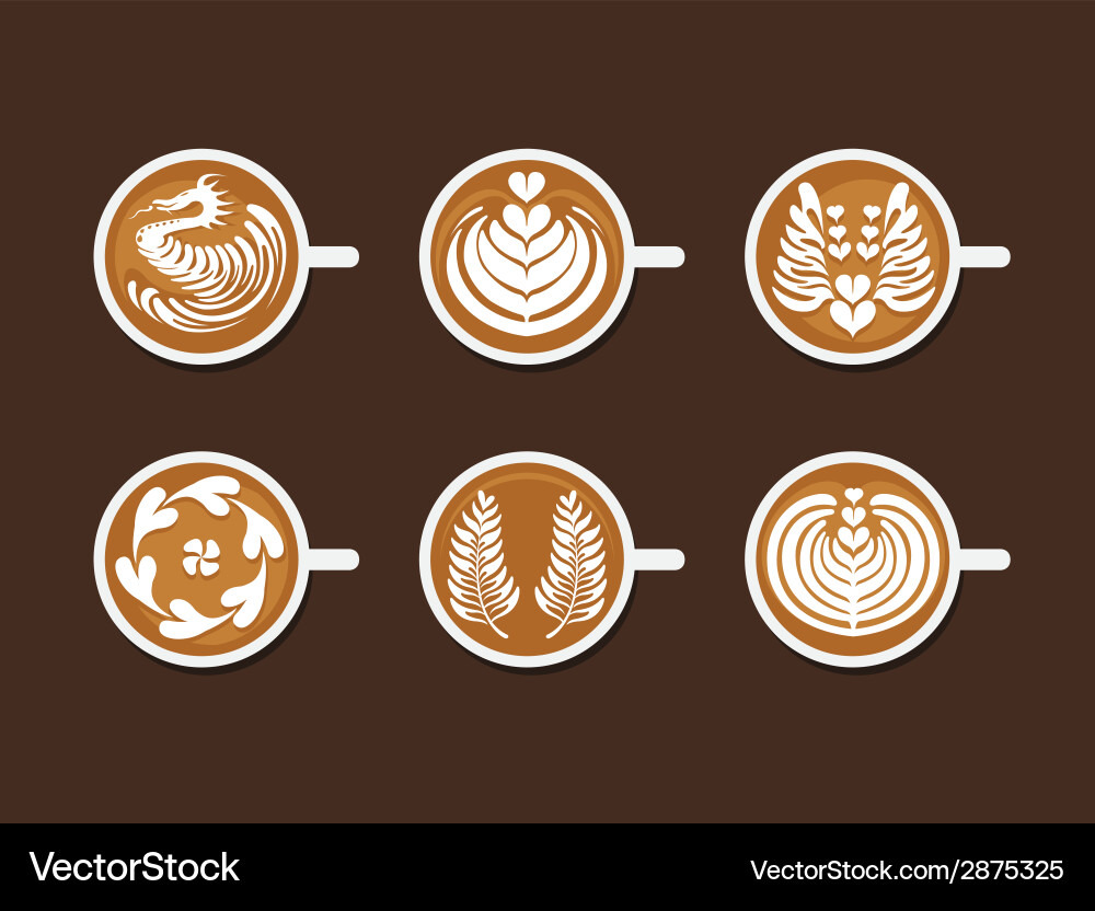 Latte Art Coffee Set Vector Image