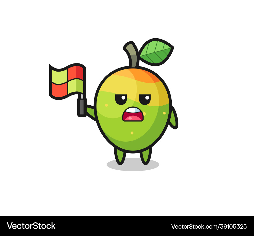 Mango character as line judge putting the flag up Mango character as line judge putting the flag up Vector Image