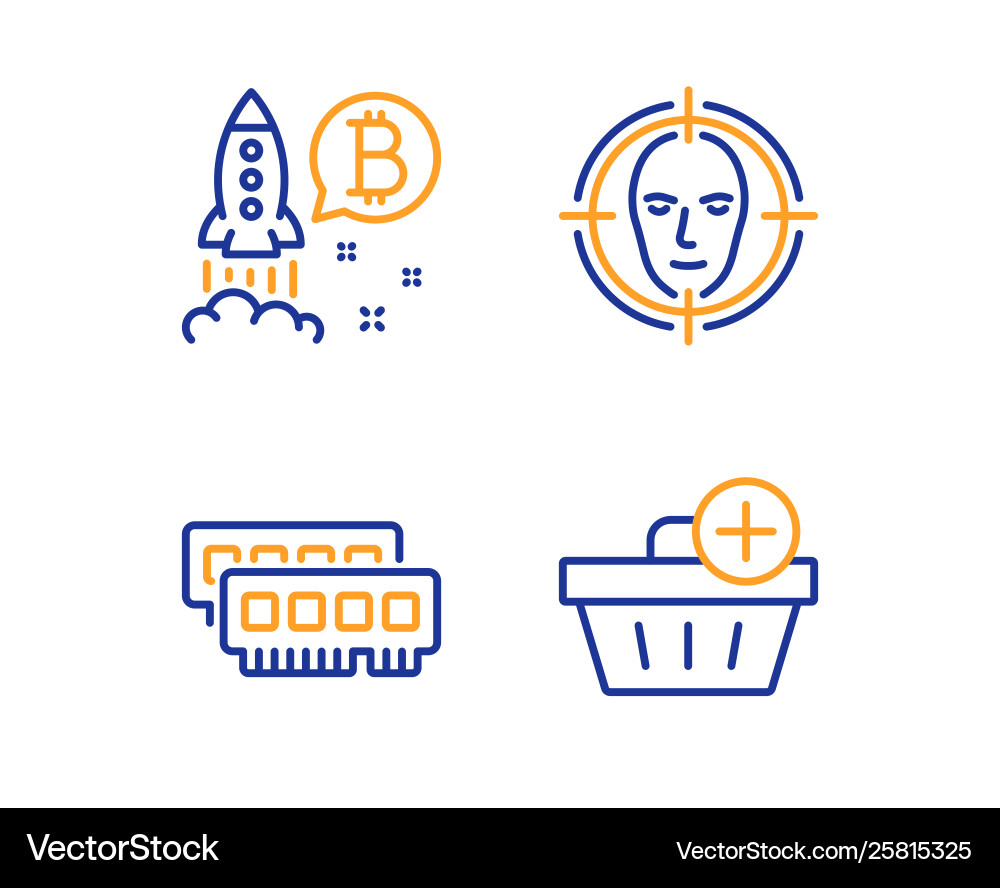 Ram face detect and bitcoin project icons set Ram face detect and bitcoin project icons set vector image