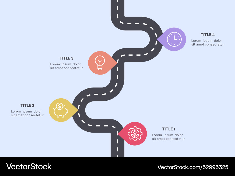 Simple 4-node roadmap infographic with curved Simple 4-node roadmap infographic with curved vector image