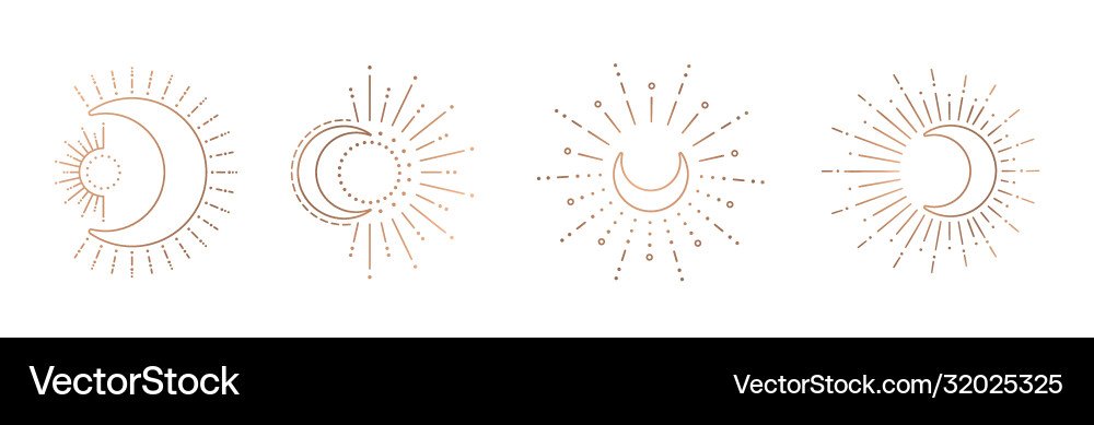 Sun and moon line art clipart outline logo vector image