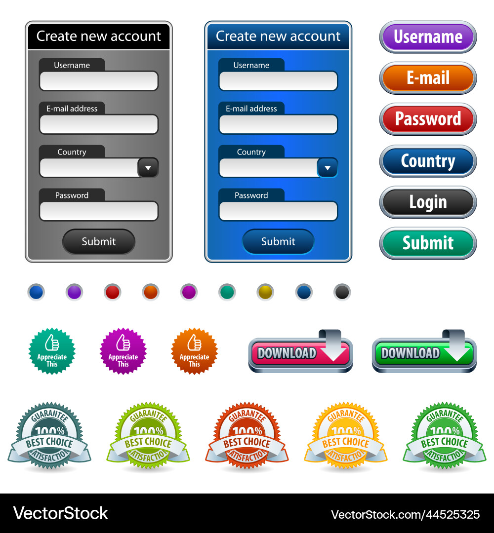 Web design elements with login form Vector Image