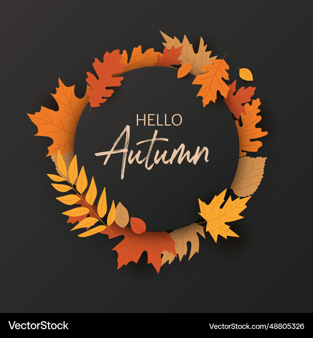 Autumn design with round frame banner hello Autumn design with round frame banner hello Vector Image