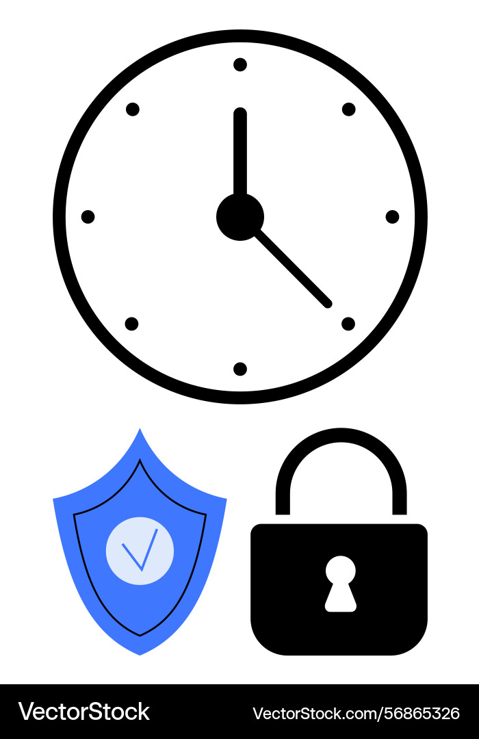 Clock shield with checkmark and lock Clock shield with checkmark and lock vector image