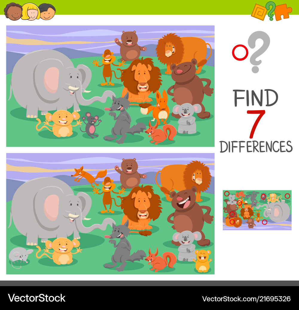 Differences game with animal characters Differences game with animal characters vector image