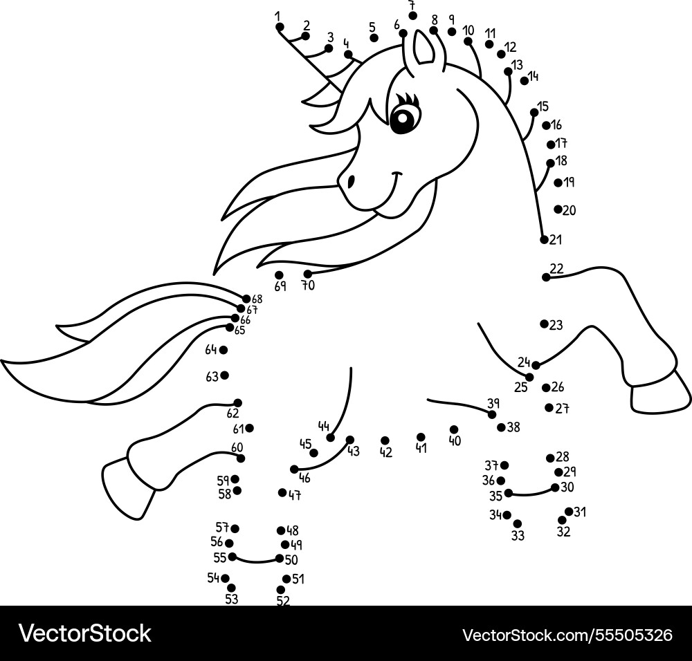 Dot to playing unicorn isolated coloring page Vector Image