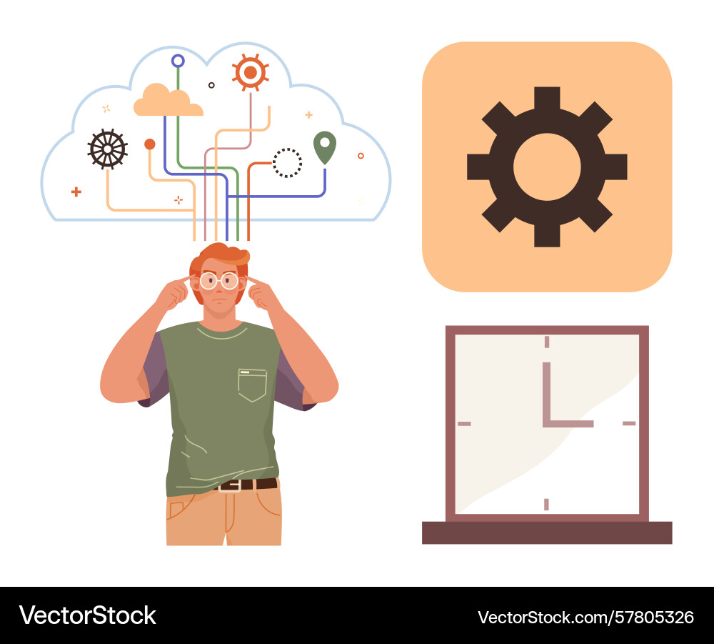 Man connecting ideas with cloud of gears tech Man connecting ideas with cloud of gears tech vector image