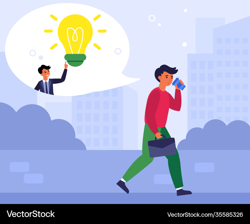 Man getting idea while drinking coffee on way Man getting idea while drinking coffee on way vector image