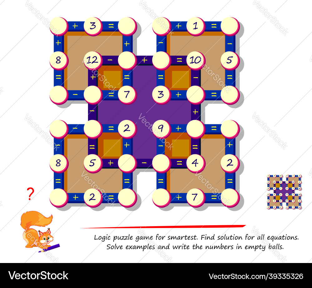 Math logic puzzle game for smartest find solution vector image