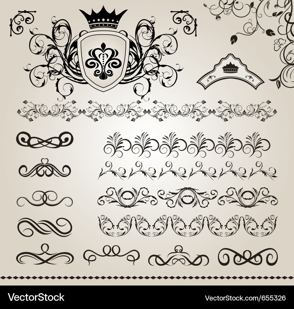 Ornate Floral Elements & Motifs Vector Image